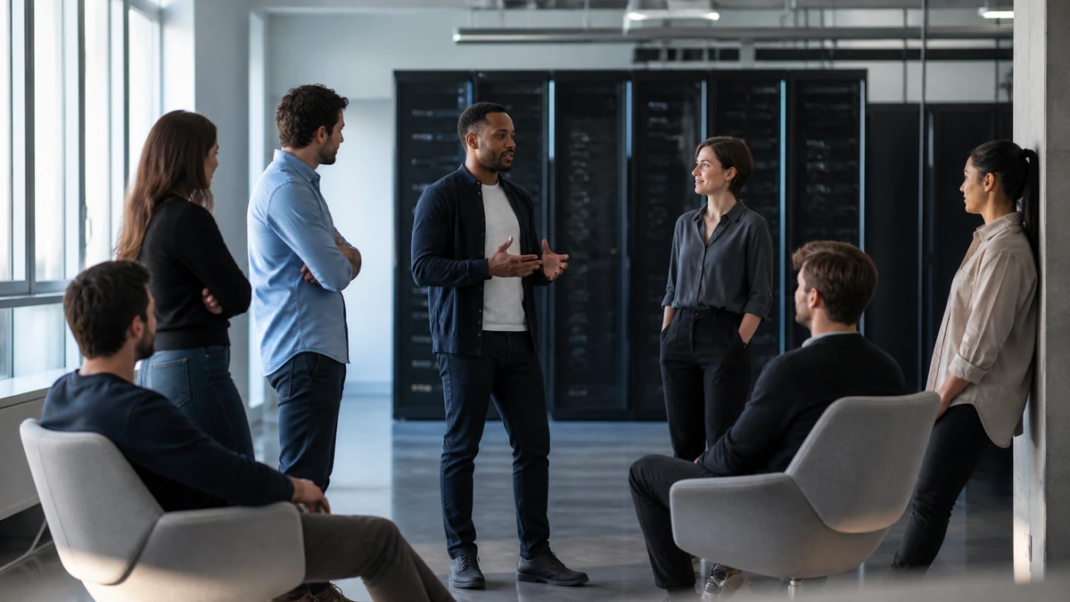 Équipe data en discussion dans un centre d opérations.